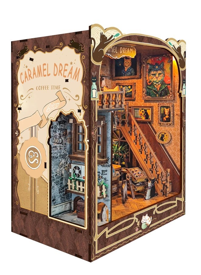 STRUCWOOD Book Nook Kit-DIY Dollhouse Kit Wooden Miniature Studio with Dust Cover Bookshelf Decor 3D Puzzle Book Nooks for Adults to Build Gift (Caramel Dreams) - Image 2